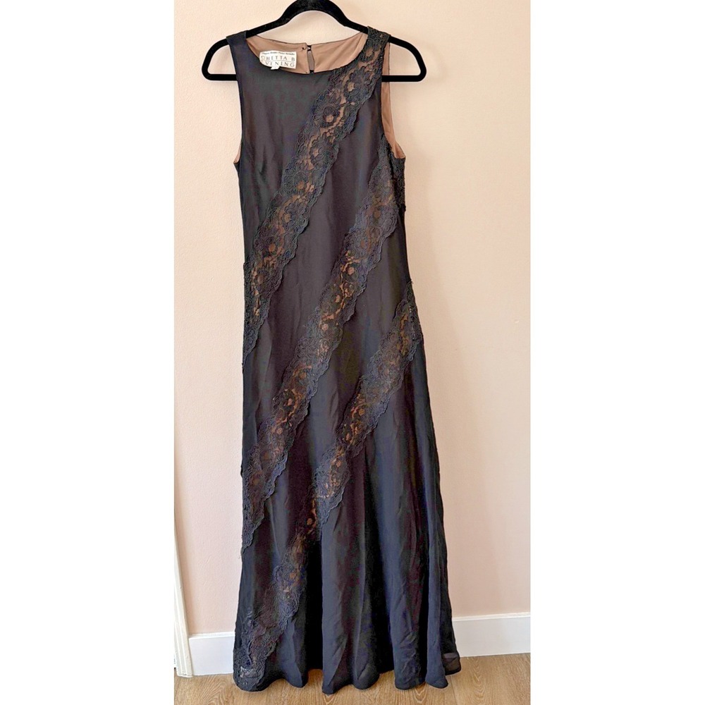 Vintage 90s Chetta B Evening Lace Dress Black Sz‎ 8 Sherrie Bloom Noviello